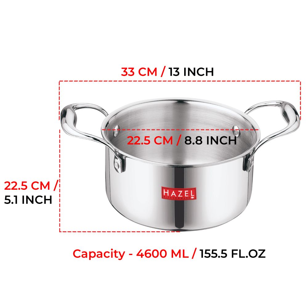 HAZEL Tri-Ply Stainless Steel Induction Bottom Tope with Handle, 4.6 Litre, 22.5 cm