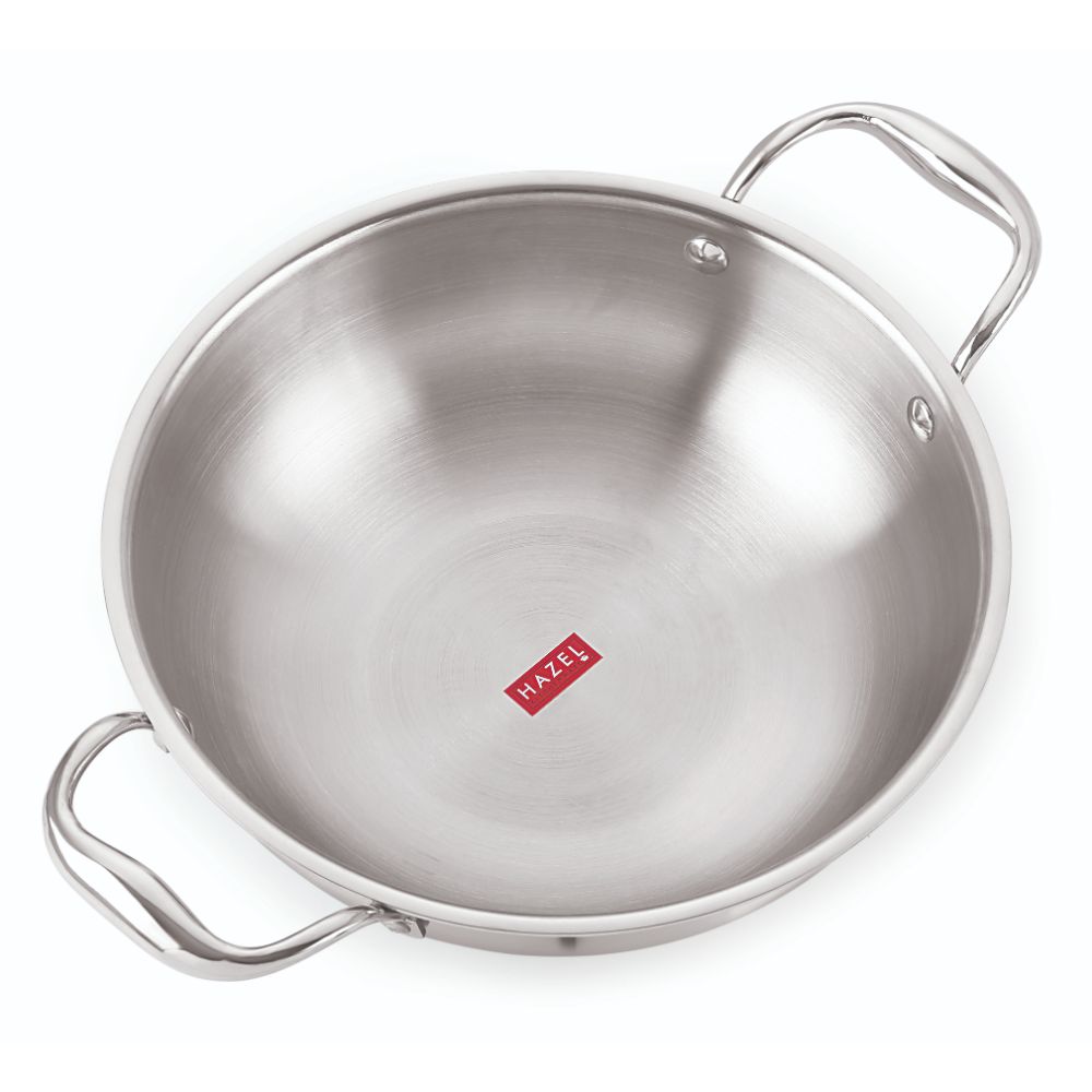 HAZEL Triply Stainless Steel Kadai | Triply Kadai Steel, 3 litres | Induction Bottom Triply Cookware for Gas and Induction Cooktop | Multipurpose Kadai, Ideal for Daily Use