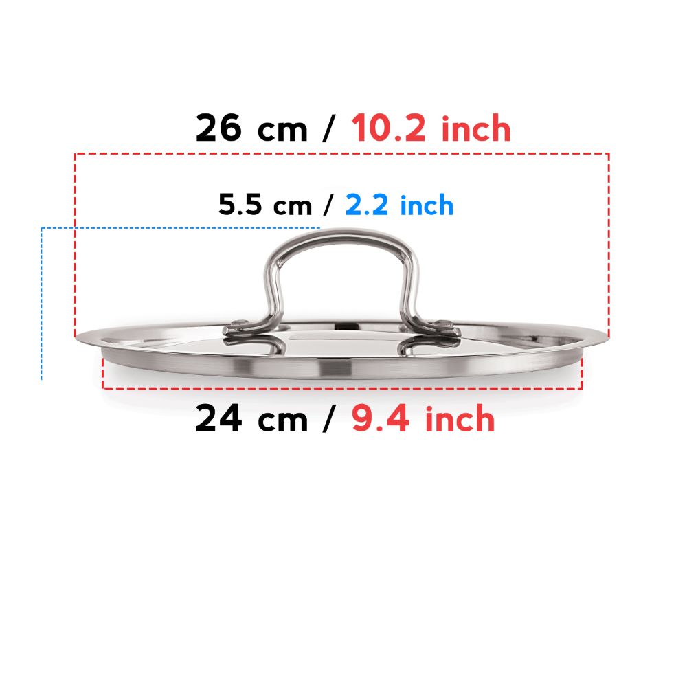 HAZEL Stainless Steel Cookware Plain Lid With Handle (Outer Diameter 26 cm, Inner Diameter 24 cm)