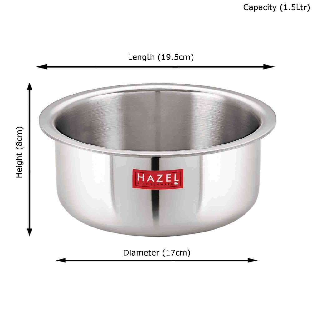 HAZEL Triply Stainless Steel Cookware| Stainless Steel Patila Utensils Set for Kitchen, 1500 ml | Induction Bottom Triply Tope| Stainless Steel Container for Kitchen