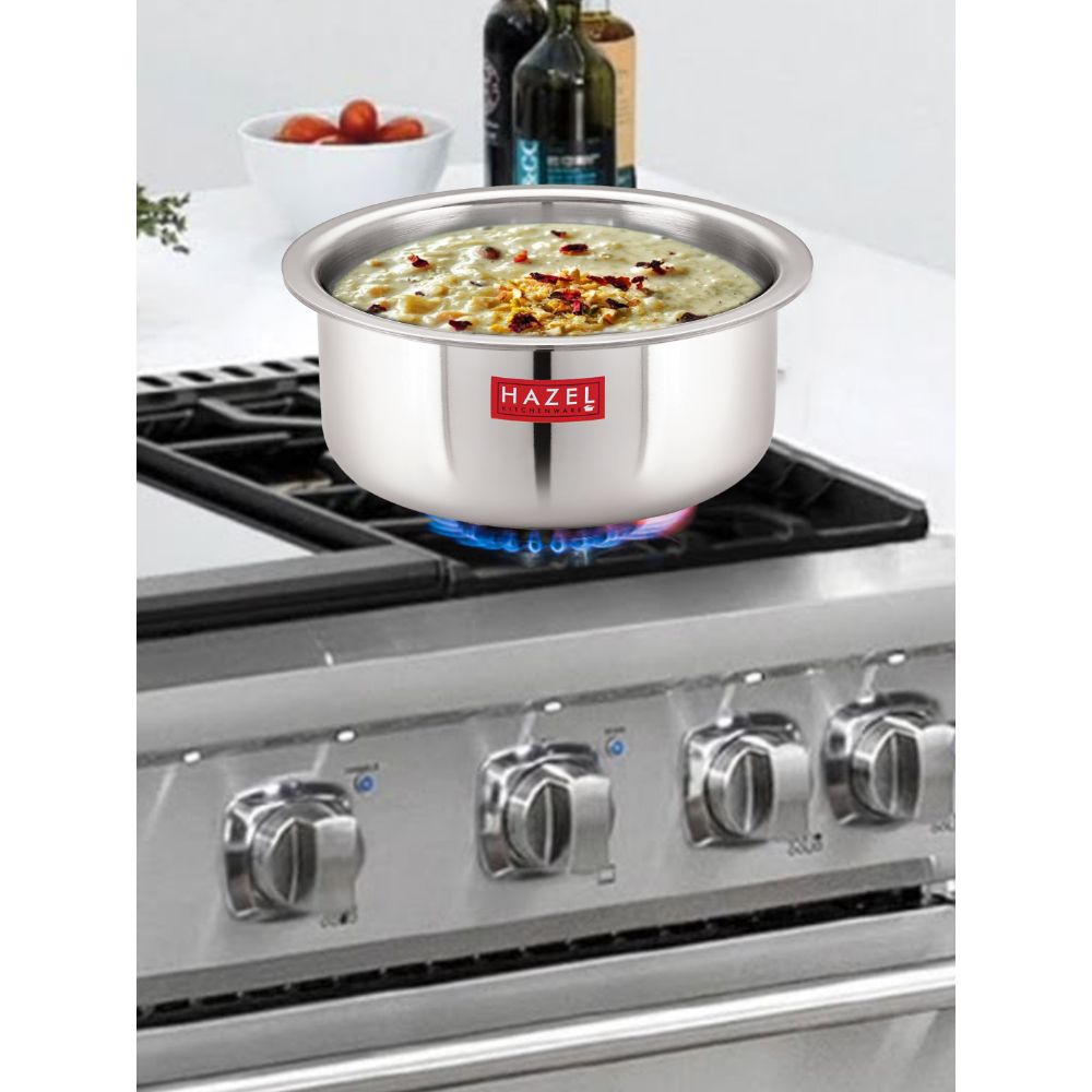 HAZEL Triply Stainless Steel Cookware| Stainless Steel Patila Utensils Set for Kitchen, 3600 ml | Induction Bottom Triply Tope| Stainless Steel Container for Kitchen
