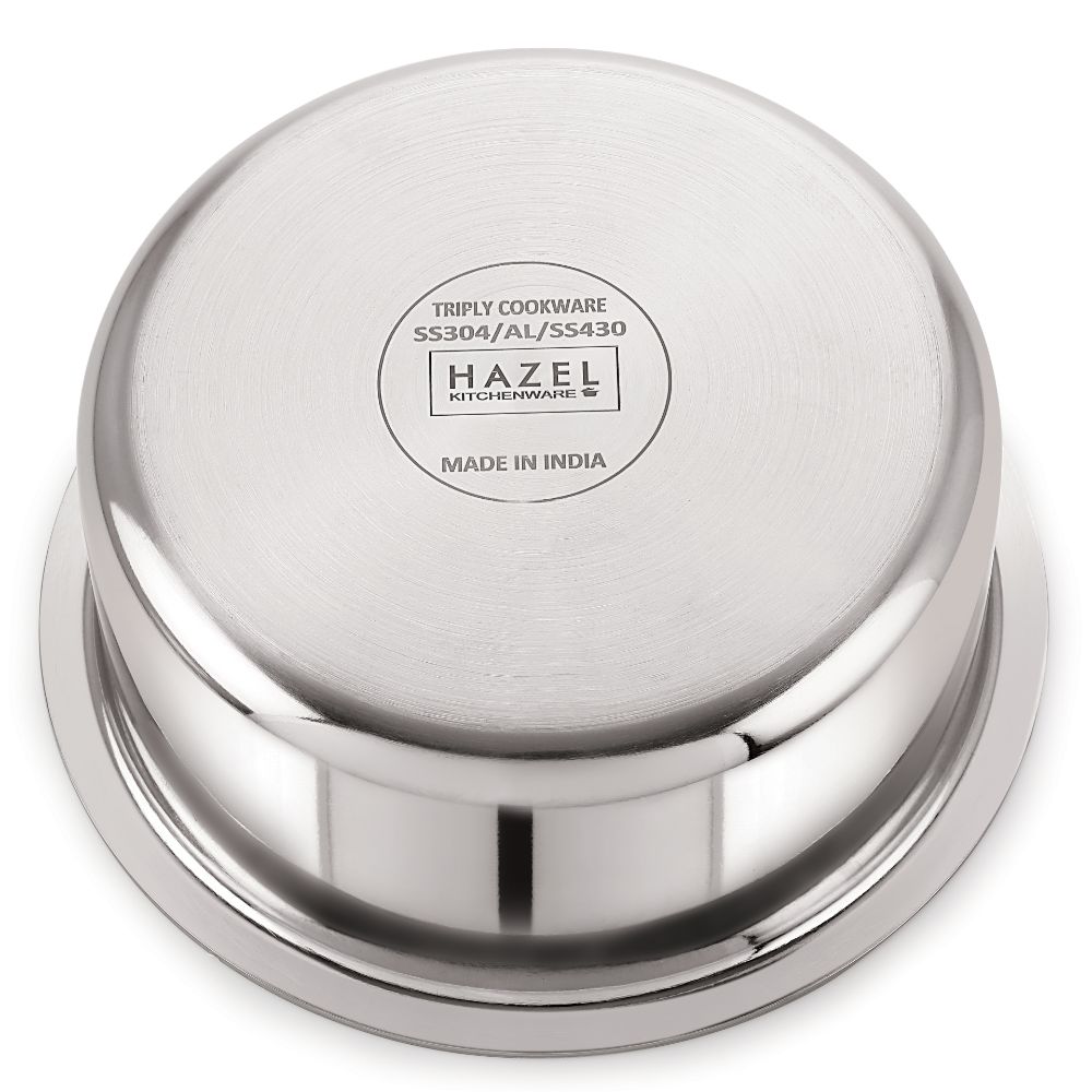HAZEL Triply Stainless Steel Cookware| Stainless Steel Patila Utensils Set for Kitchen, 3600 ml | Induction Bottom Triply Tope| Stainless Steel Container for Kitchen