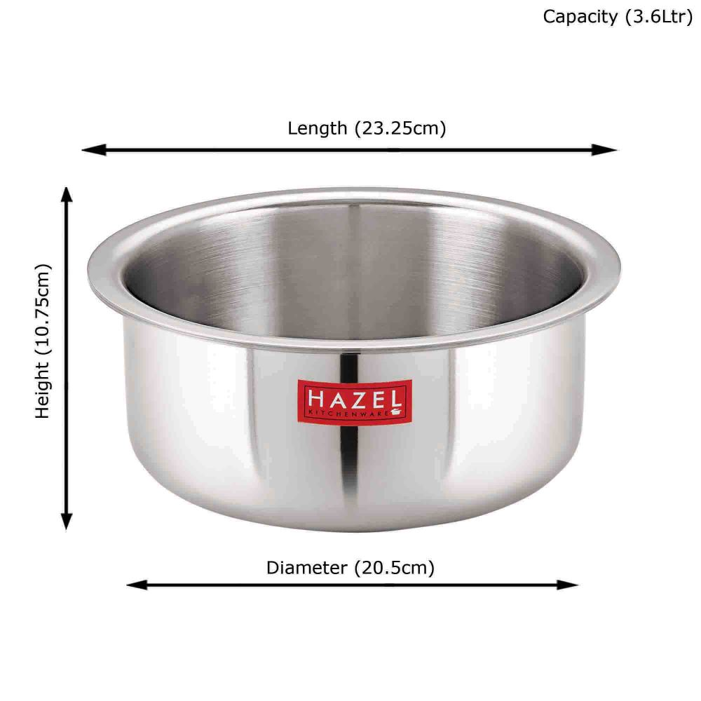 HAZEL Triply Stainless Steel Cookware| Stainless Steel Patila Utensils Set for Kitchen, 3600 ml | Induction Bottom Triply Tope| Stainless Steel Container for Kitchen