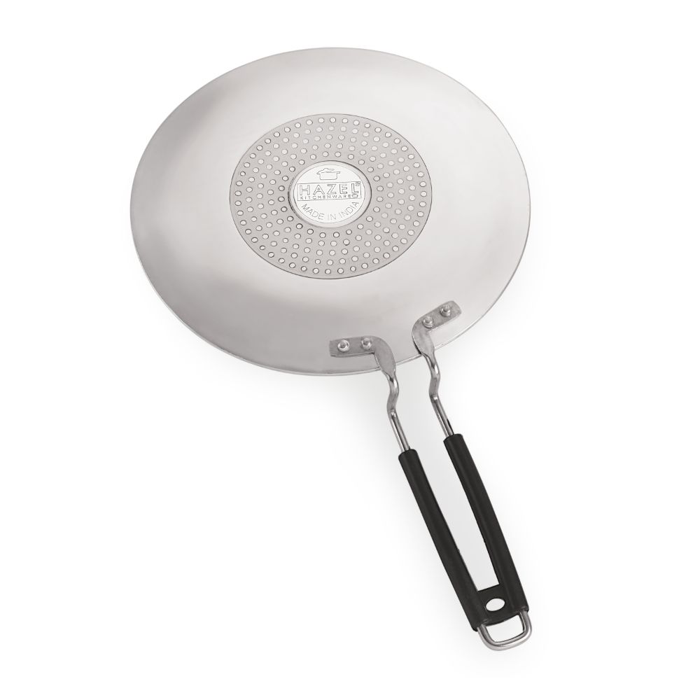 HAZEL Aluminium Tawa for Roti | Hard-Wearing Aluminium Cookware, 25 cm | Chapati Tawa for Kitchen with Riveted Handle, Silver | Induction and Gas Stove Compatible