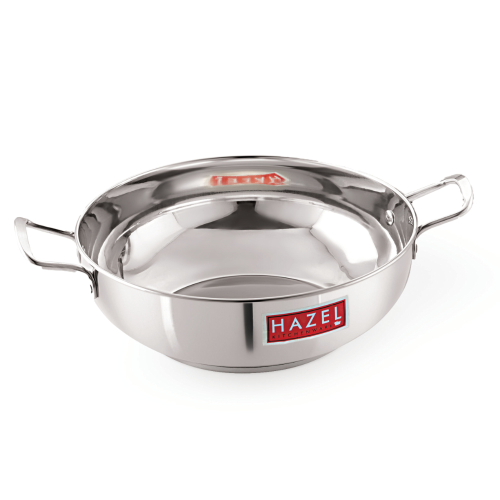 HAZEL Stainless Steel Induction Bottom Kadhai, 25 cm, Silver