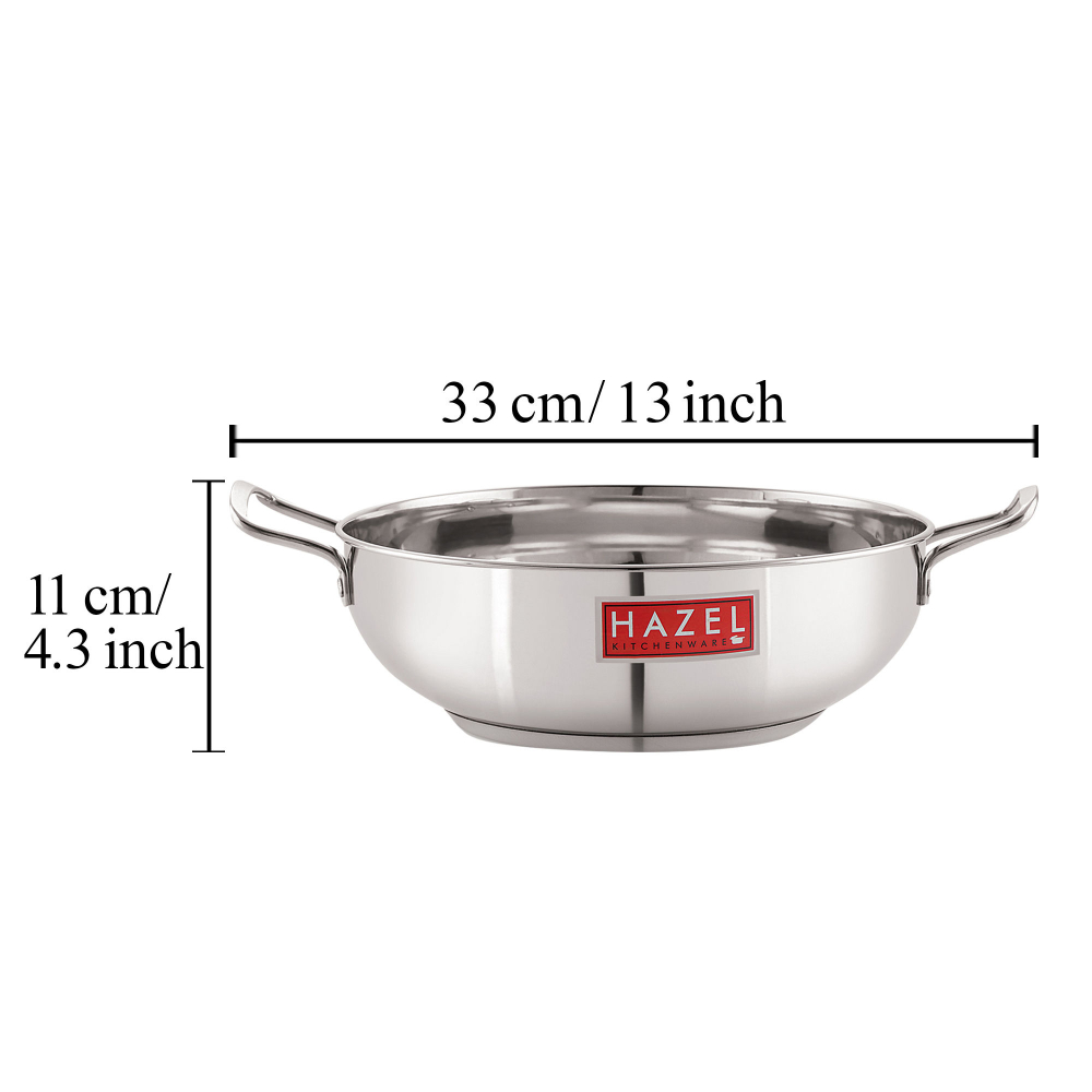 HAZEL Stainless Steel Induction Bottom Kadhai, 25 cm, Silver