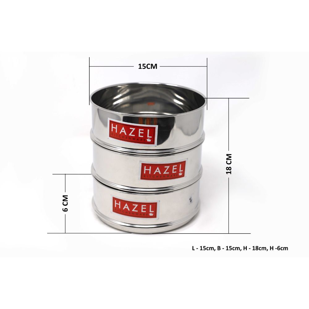 HAZEL Alfa Cooker Container | Cooker Vessel Set For 900 Ml I Set Of 3 With Glossy Finish Stainless Steel Utensil Set | Rice Cooker Dabbas, Stackable Cooker Separators, Silver, 900 Milliliter