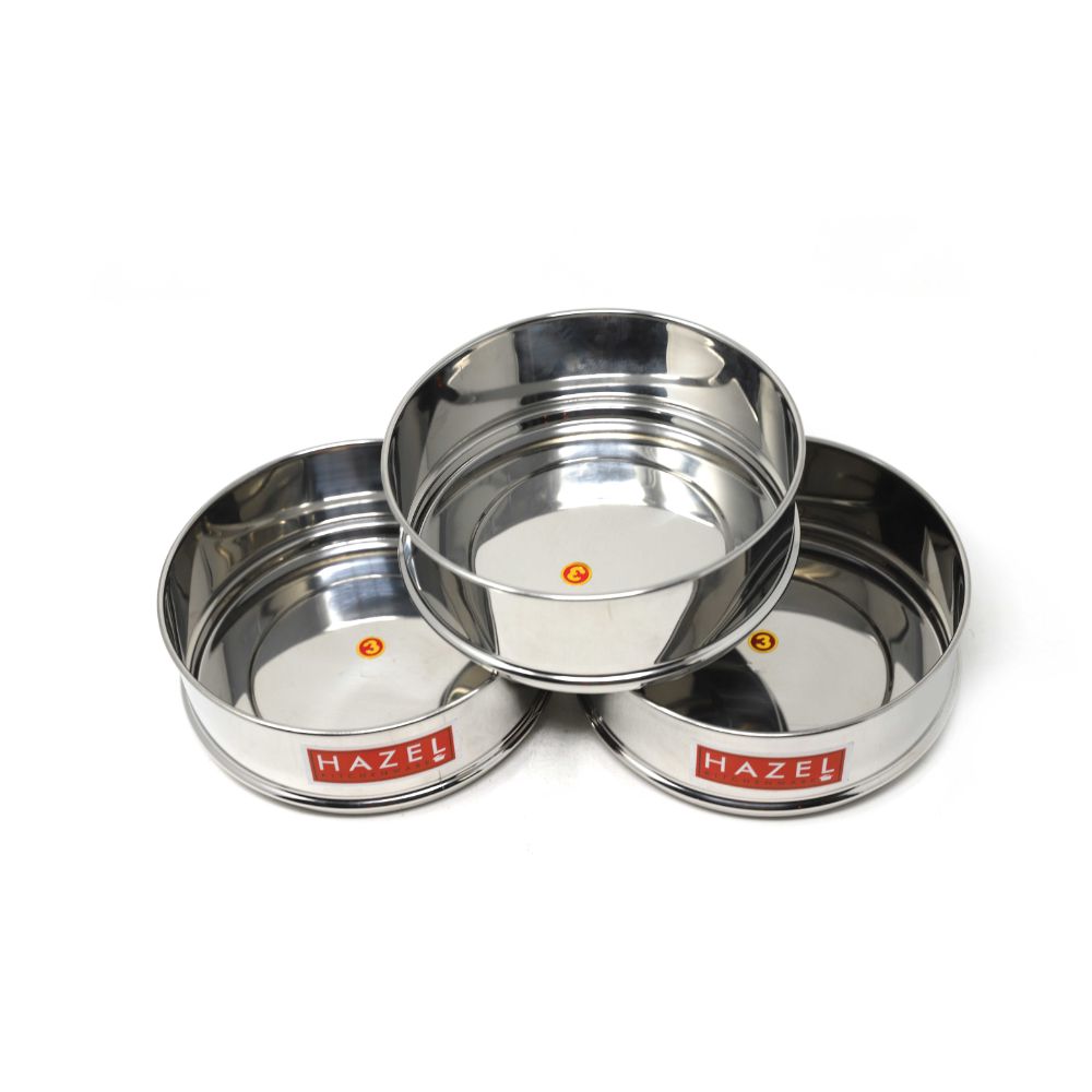 HAZEL Alfa Stainless Steel Stackable Separator Dabba For 8 Ltr Pressure Cooker - 16.5 Cm, Silver , Set Of 3, 8 Liter