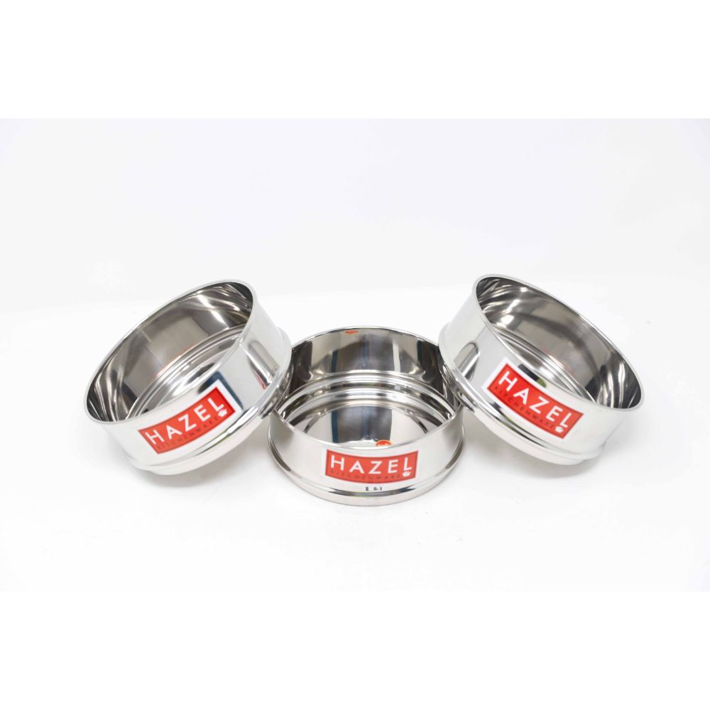 HAZEL Alfa Stainless Steel Stackable Separator Dabba For 8 Ltr Pressure Cooker - 16.5 Cm, Silver , Set Of 3, 8 Liter