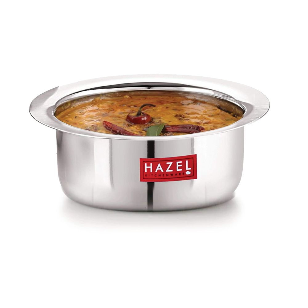 HAZEL Small Utensils Set for Kitchen I Set of 3, 350 ml, 500 ml & 800 ml I Stainless Steel Mini Tope Set with Flat Bottom I Small Boiling Vessels, Multipurpose Steel Bhagona