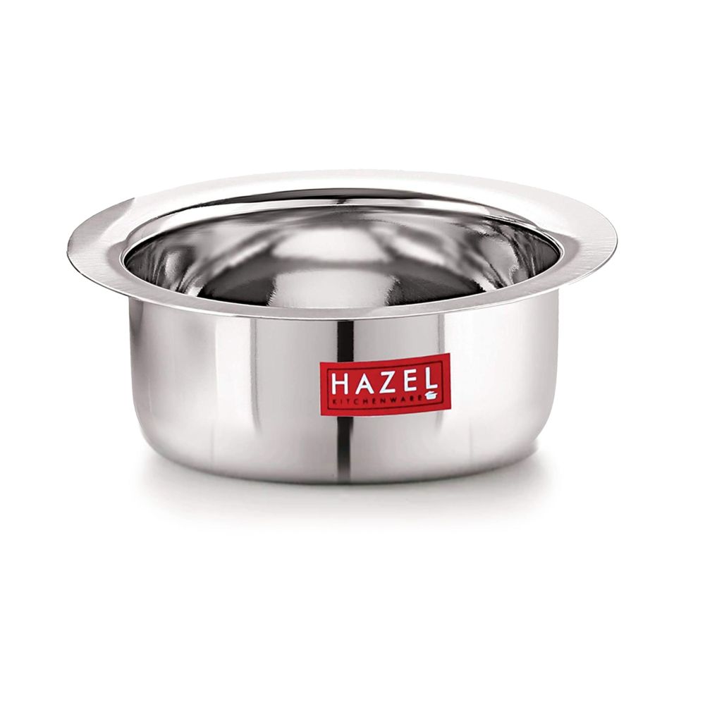 HAZEL Small Utensils Set for Kitchen I Set of 3, 350 ml, 500 ml & 800 ml I Stainless Steel Mini Tope Set with Flat Bottom I Small Boiling Vessels, Multipurpose Steel Bhagona
