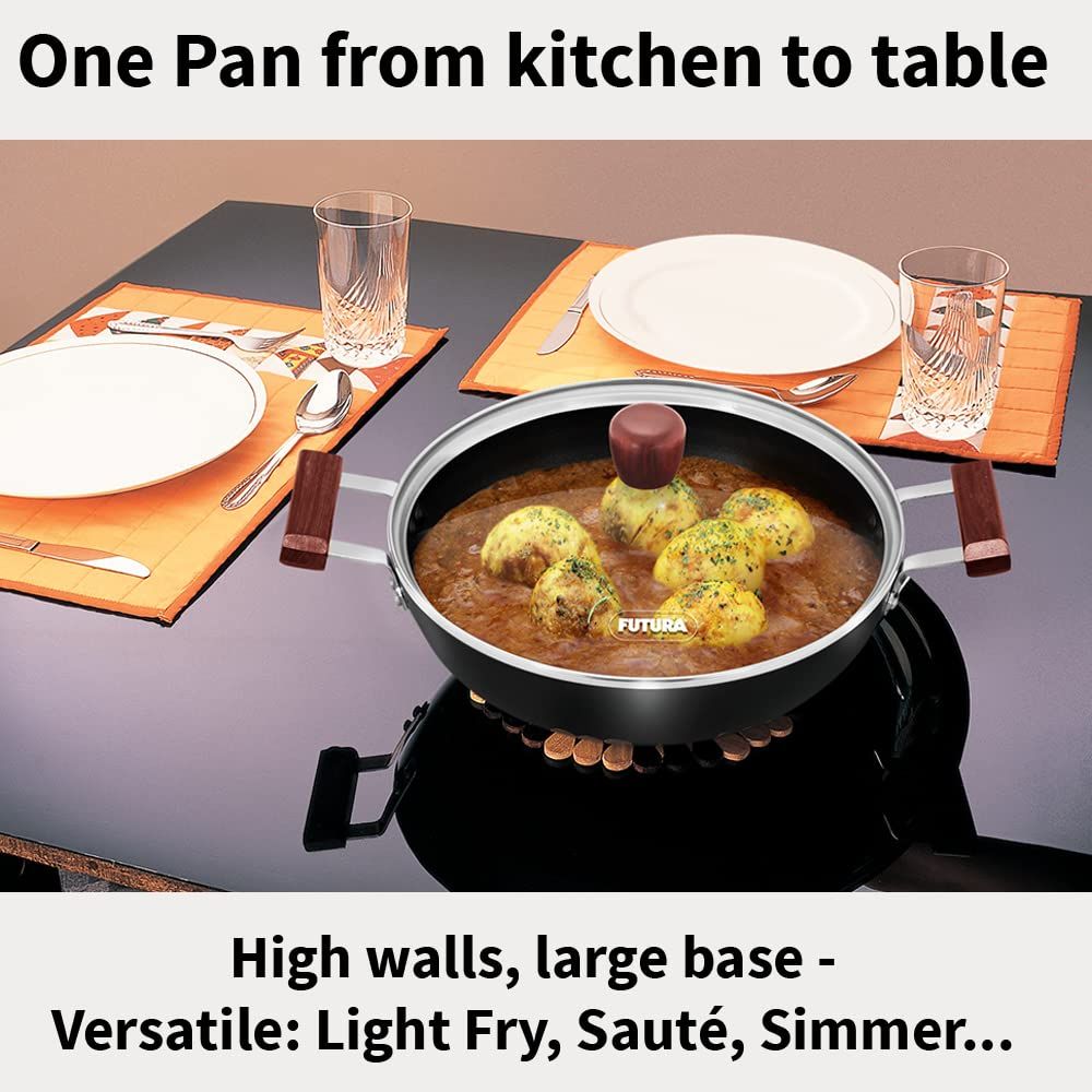 Hawkins Futura 3 Litre Cook n Serve Frying Pan, Non Stick Frying Pan with Glass Lid, Big Frying Pan, Black (NCF28G)