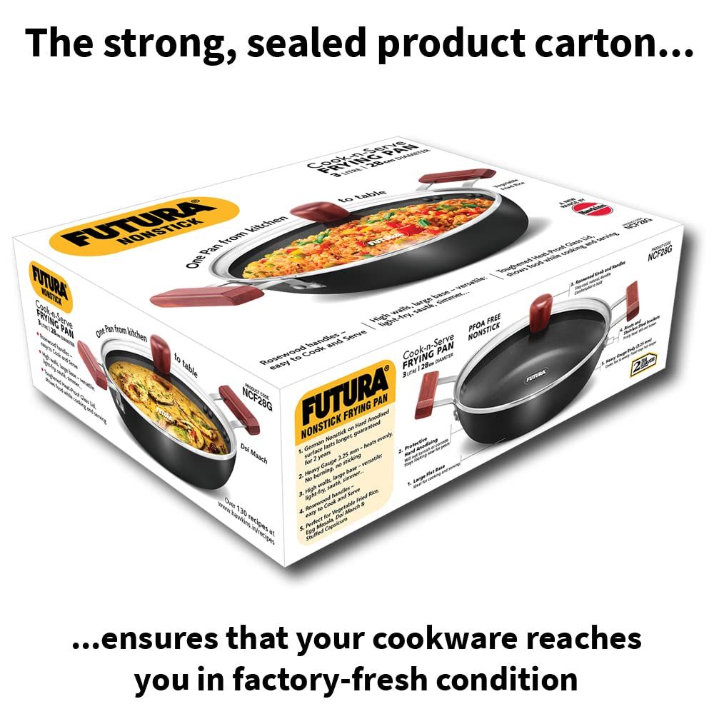 Hawkins Futura 3 Litre Cook n Serve Frying Pan, Non Stick Frying Pan with Glass Lid, Big Frying Pan, Black (NCF28G)