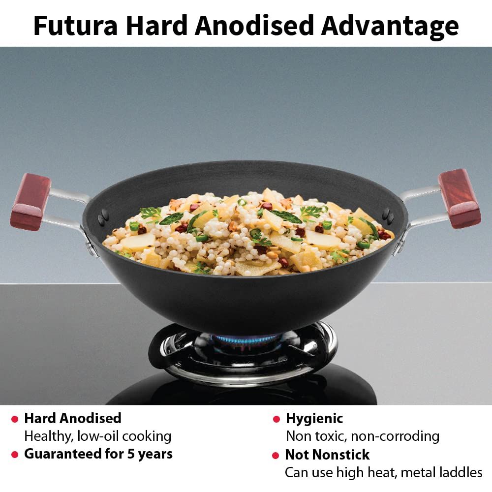Hawkins Futura 3 Litre Deep Fry Pan, Hard Anodised Kadai, Flat Bottom Kadhai, Black (AD30)