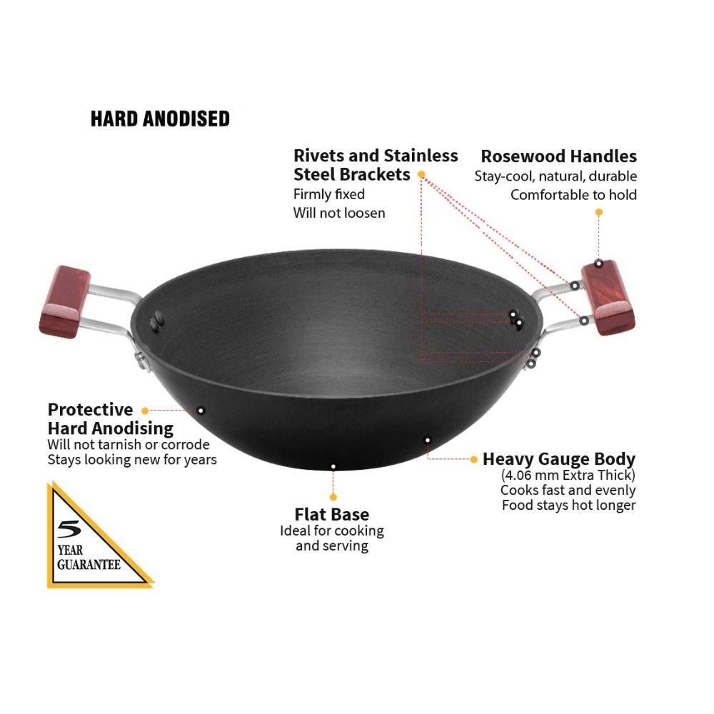 Hawkins Futura 3 Litre Deep Fry Pan, Hard Anodised Kadai, Flat Bottom Kadhai, Black (AD30)