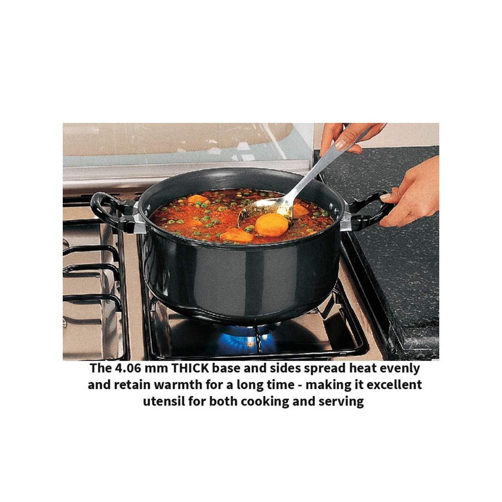 Hawkins Futura 5 Litre Cook n Serve Stewpot, Hard Anodised Sauce Pan with Stainless Steel Lid, Cooking Pot with Two Handles, Black (AST50)