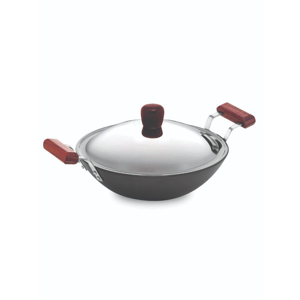 Hawkins Futura 3.75 Litre Deep Fry Pan, Hard Anodised Kadai with Stainless Steel Lid, Flat Bottom Kadhai, Black (AD375S)