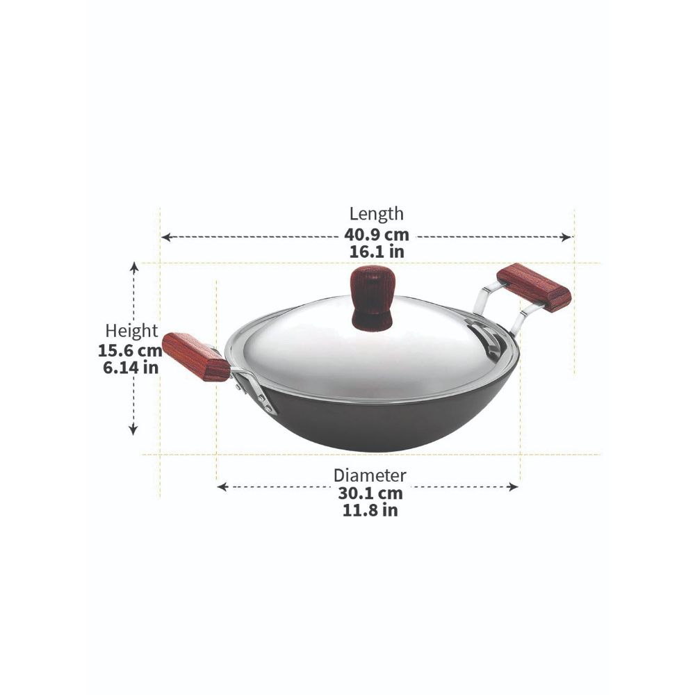 Hawkins Futura 3.75 Litre Deep Fry Pan, Hard Anodised Kadai with Stainless Steel Lid, Flat Bottom Kadhai, Black (AD375S)