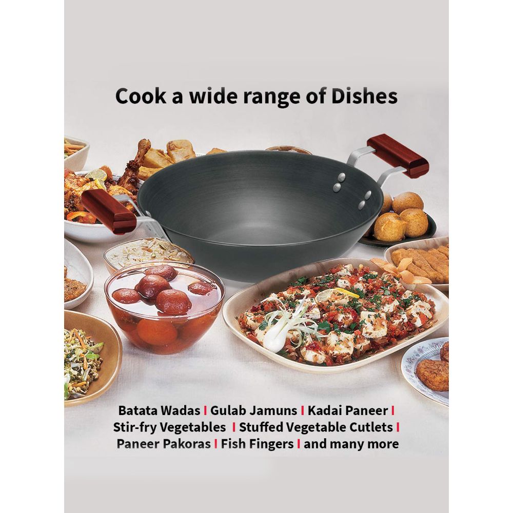 Hawkins Futura 3.75 Litre Deep Fry Pan, Hard Anodised Kadai with Stainless Steel Lid, Flat Bottom Kadhai, Black (AD375S)
