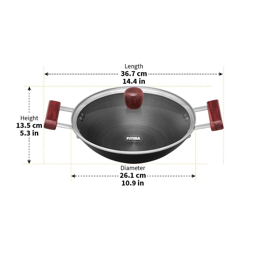 Hawkins Futura 2 Litre Deep Fry Pan, Hard Anodised Kadai with Glass Lid, Flat Bottom Kadhai, Black (AD20G)