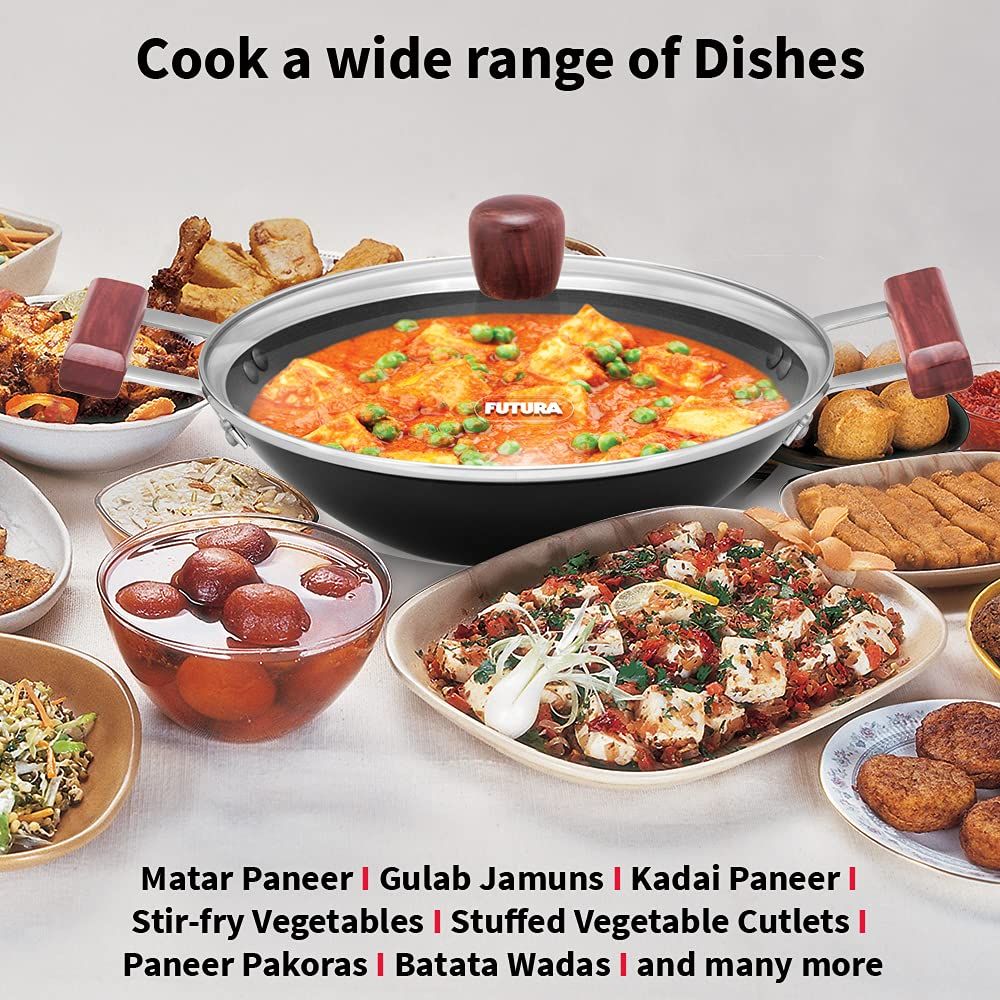 Hawkins Futura 2 Litre Deep Fry Pan, Hard Anodised Kadai with Glass Lid, Flat Bottom Kadhai, Black (AD20G)