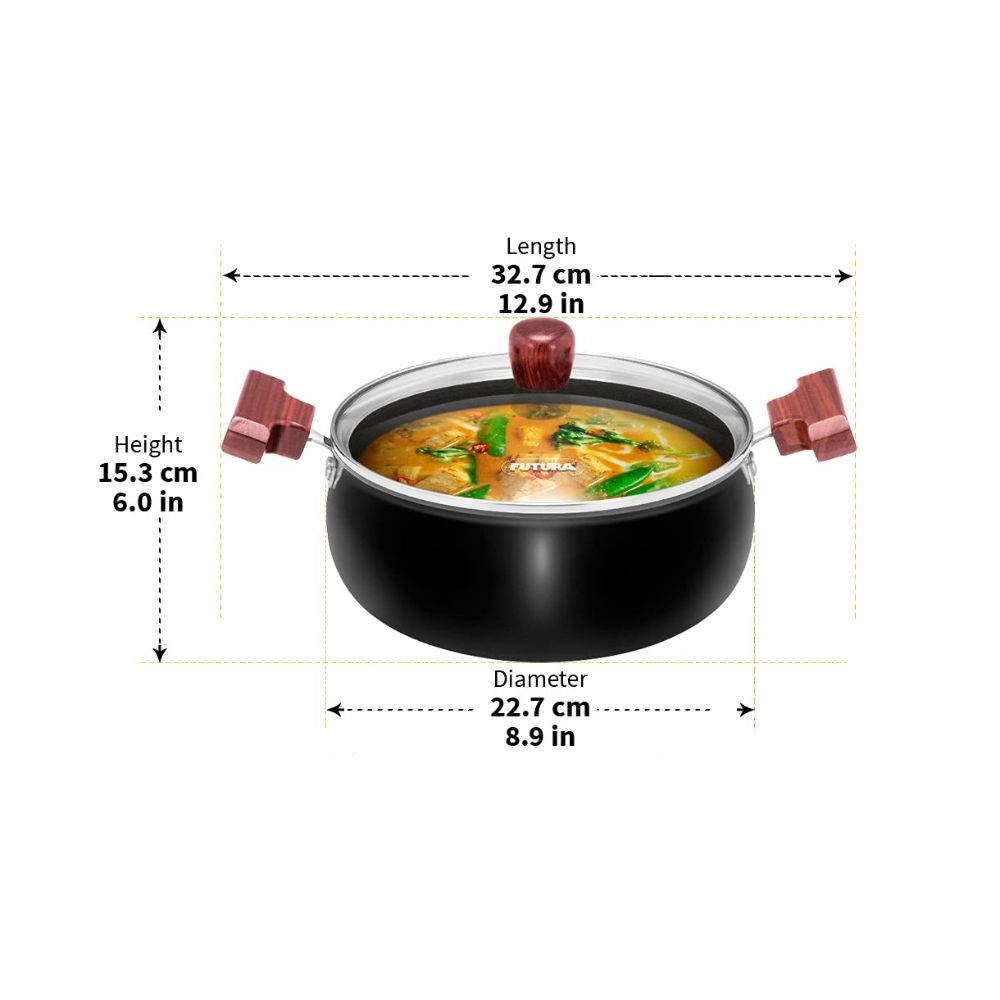 Hawkins Futura 3 Litre Cook n Serve Handi, Hard Anodised Biryani Handi with Glass Lid, Saucepan, Sauce Pan, Black (ACH30G)