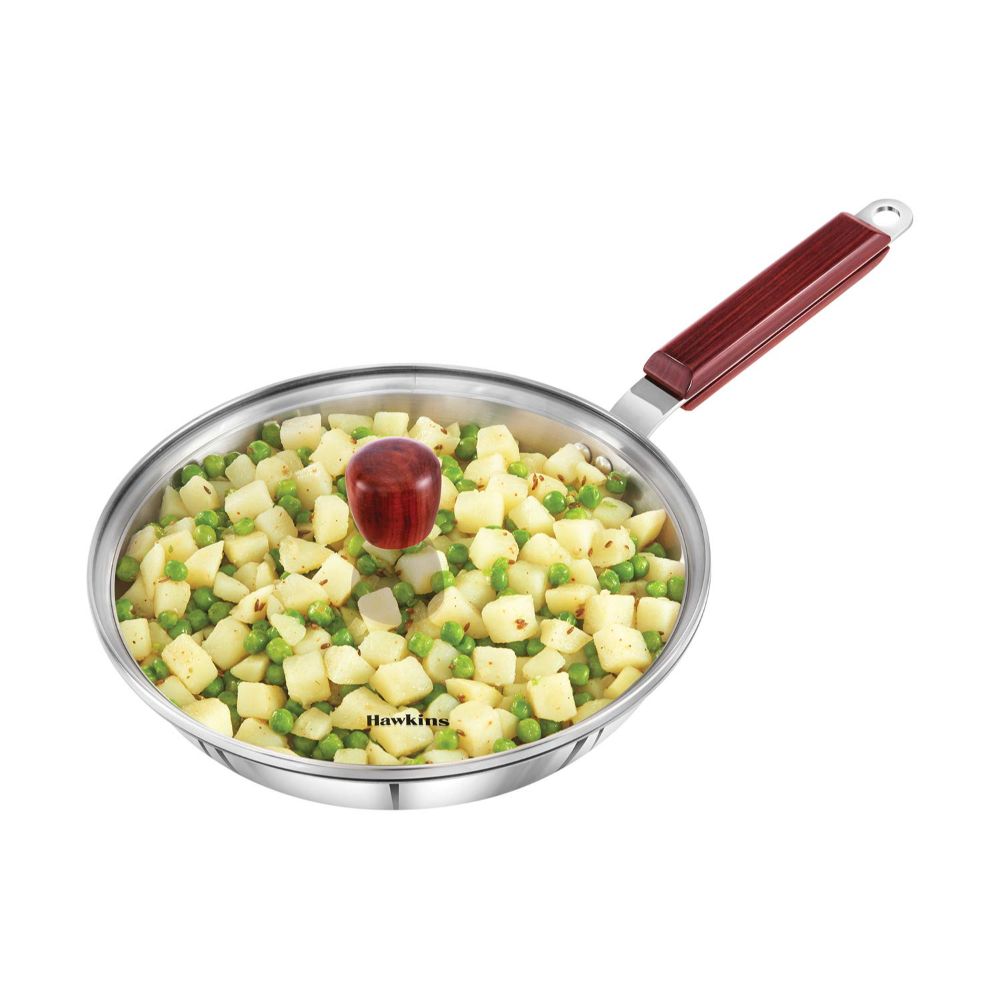 Hawkins 26 cm Frying Pan, Triply Stainless Steel Fry Pan with Glass Lid, Induction Frying Pan, Frypan, Silver (SSF26G)