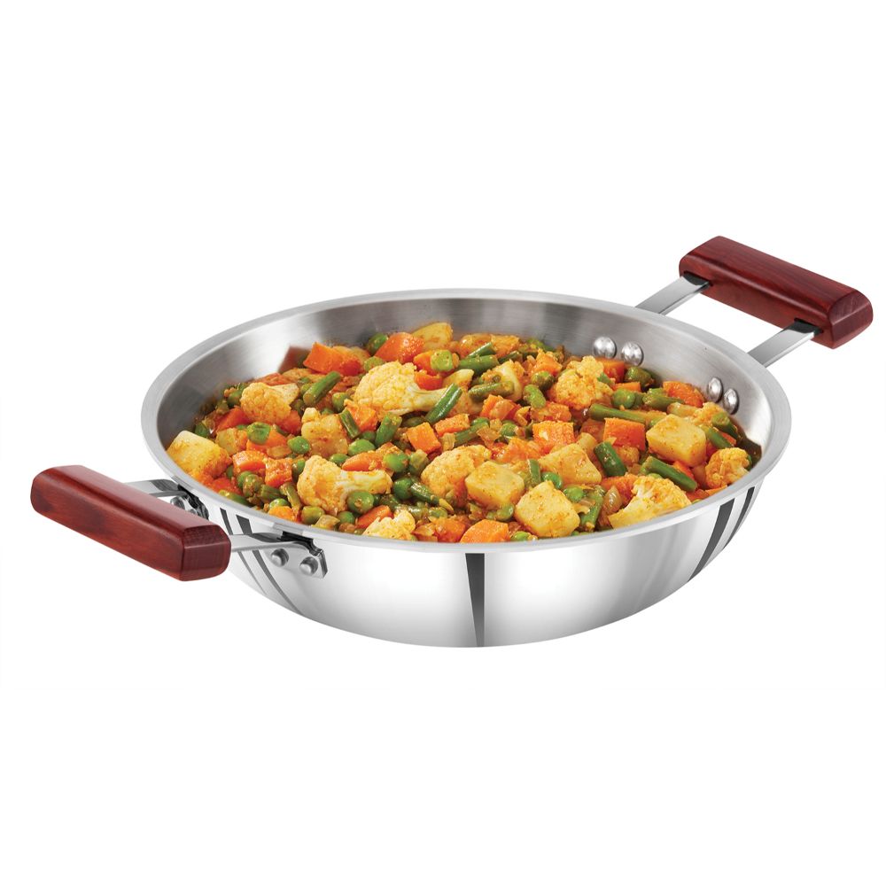 Hawkins 2.5 Litre Deep Fry Pan, Triply Stainless Steel Kadai, Flat Bottom Induction Kadhai, Silver (SSD25)
