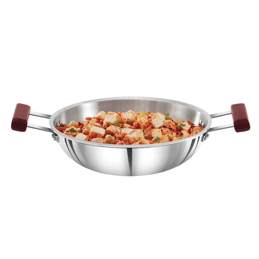 Hawkins 2.5 Litre Deep Fry Pan, Triply Stainless Steel Kadai, Flat Bottom Induction Kadhai, Silver (SSD25)