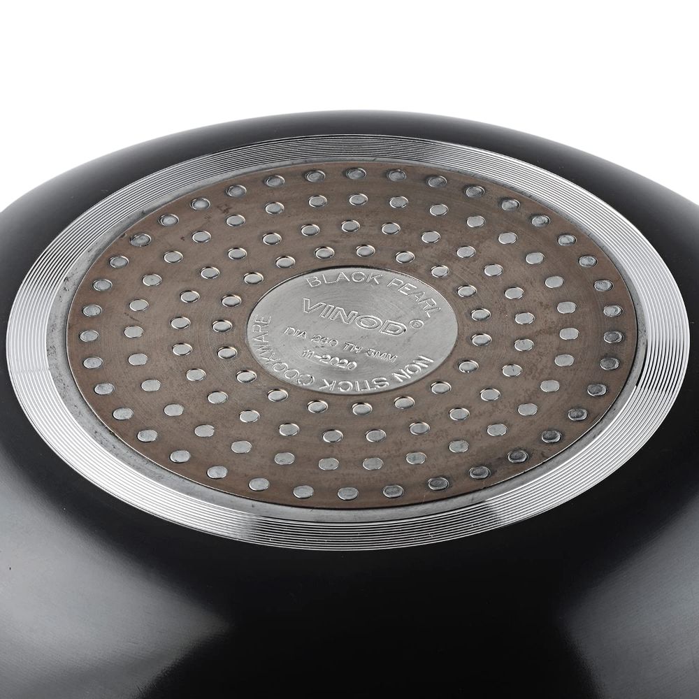 Vinod Hanos Non-Stick Deep Kadai/Kadhai with Glass Lid 22 cm/2.6 litres Hard Anodised Non-Stick Coating with Riveted Handles Deep Frying Pan Black (Induction Friendly) dly Black