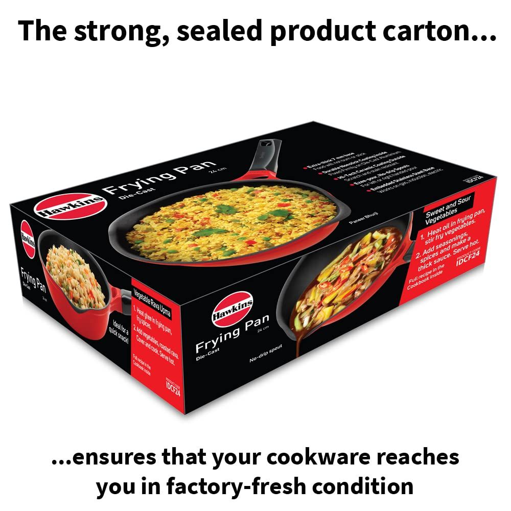 Hawkins 24 cm Frying Pan, Die Cast Non Stick Fry Pan, Ceramic Coated Pan, Induction Frying Pan, Red (IDCF24)