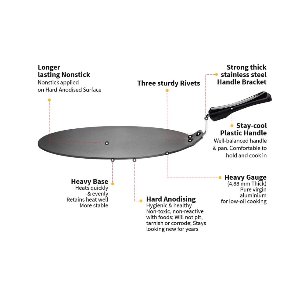 Hawkins Futura 30 cm Dosa Tava, Non Stick Dosa Tawa, Flat Dosa Tawa, Black (NDT30)