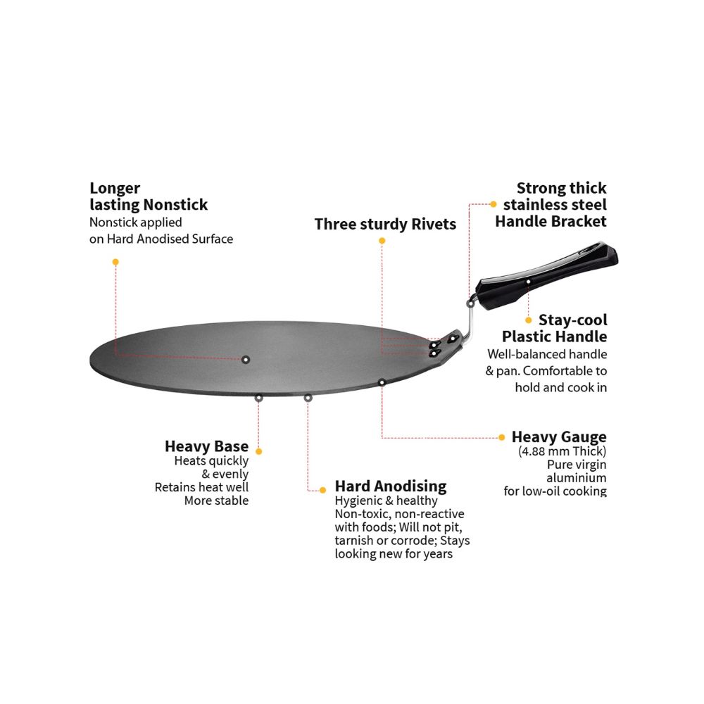 Hawkins Futura 28 cm Dosa Tava, Non Stick Dosa Tawa, Small Dosa Tawa (NDT28) (Black)