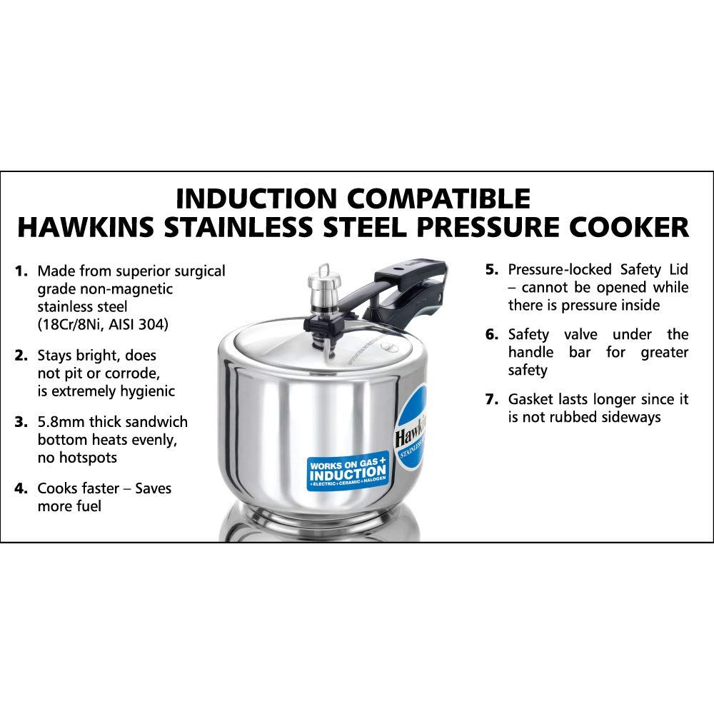 Hawkins 3 Litre Pressure Cooker, Stainless Steel Inner Lid Cooker, Tall Design Cooker, Induction Cooker, Silver (HSS3T)