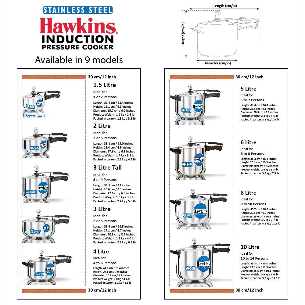 Hawkins 3 Litre Pressure Cooker, Stainless Steel Inner Lid Cooker, Tall Design Cooker, Induction Cooker, Silver (HSS3T)