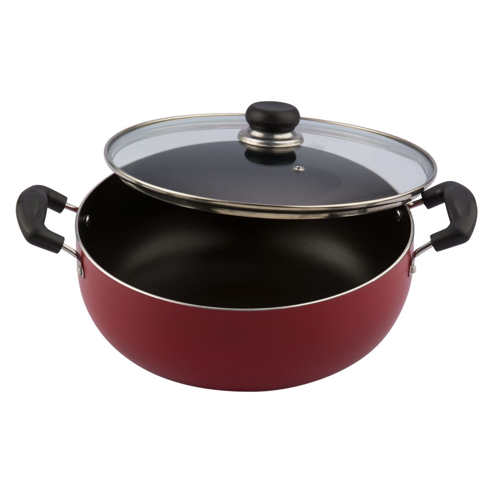 Vinod Aluminium Zest Inducto Non Stick Kadai - 24 cm, 2.8 Litre, 3.5 mm/Triple Layer, Scratch Proof, Toxin Free/Induction and Gas Base - Red (2 Year Warranty)