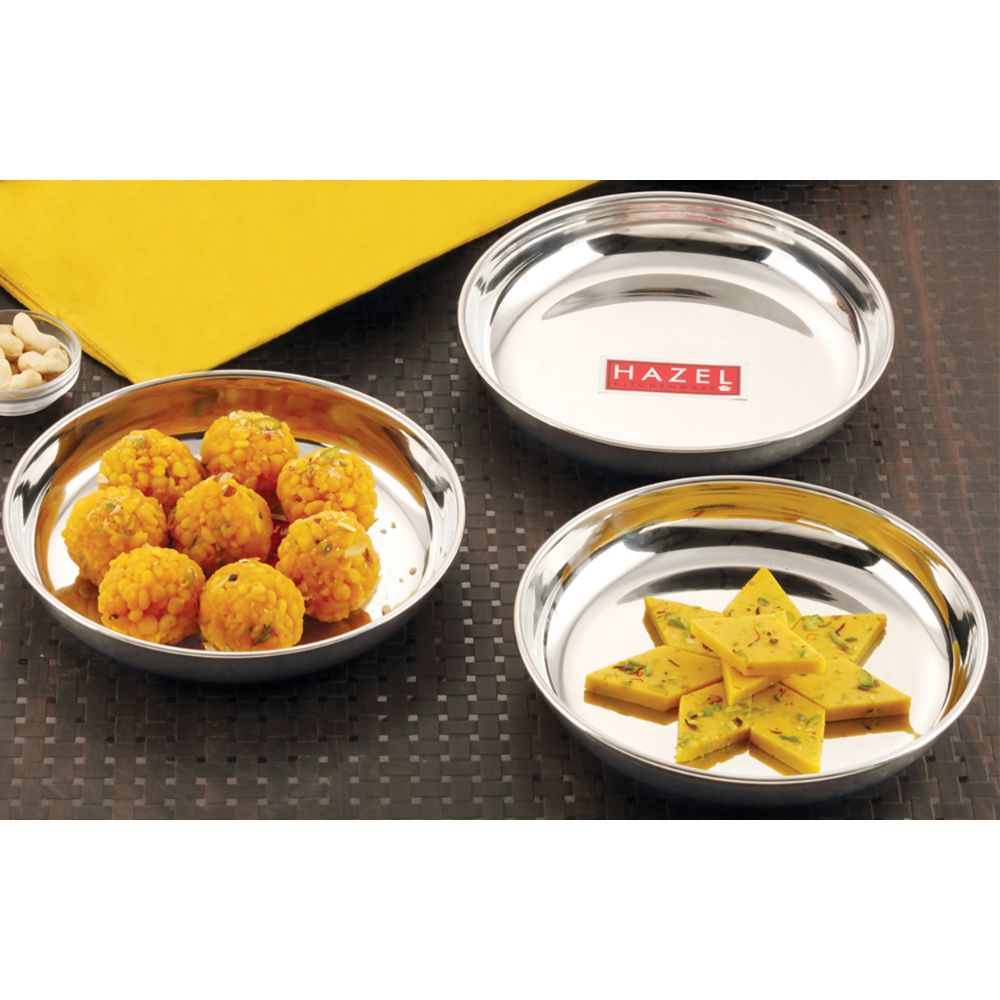 HAZEL Premium Steel Serving Plate Set of 3, 21.5 cm X 3 cm 825 ml
