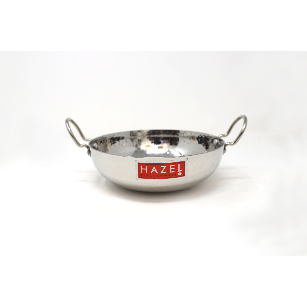 HAZEL Hammered Tone Stainless Steel Deep Kadhai, Diameter 20.5 cm, Silver