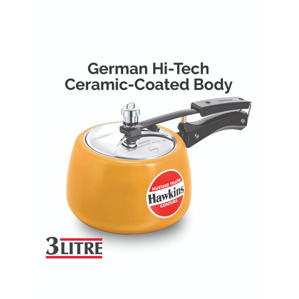 Hawkins Contura Ceramic- Coated Contura 3 Ltr Mustard Yellow Pressure Cooker