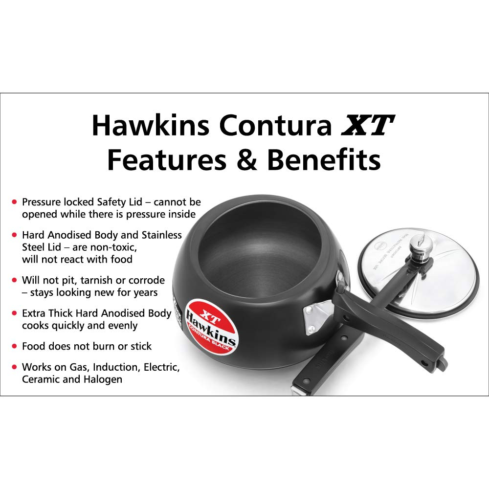 Hawkins Contura Black XT Hard Anodized 4.88 mm Extra Thick Induction Base Pressure Cooker, 3 Litre