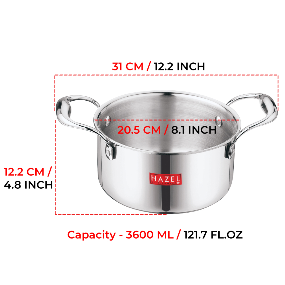 HAZEL Triply Stainless Steel Induction Bottom Tope with Handle, 3.6 Litre, 20.5 cm