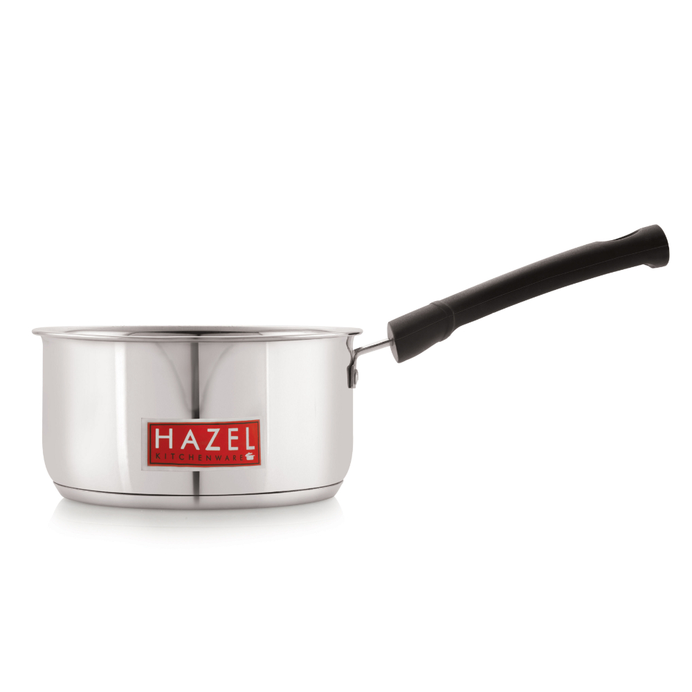 HAZEL Induction Bottom Sauce Pan Stainless Steel Saucepan Deep Bottom With Handle Induction Base For Tea Milk Maker Vessel Cooking, 12.6 cm, 900 ML