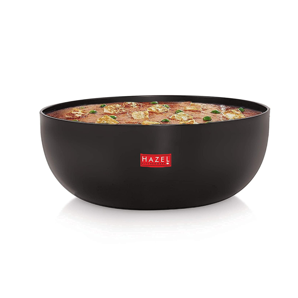 HAZEL Hard Anodised Tasra Tasla | Deep Anodized Kadhai without Handle Cookware Utensil For Frying, 1800 ml, 19.8 cm, Black