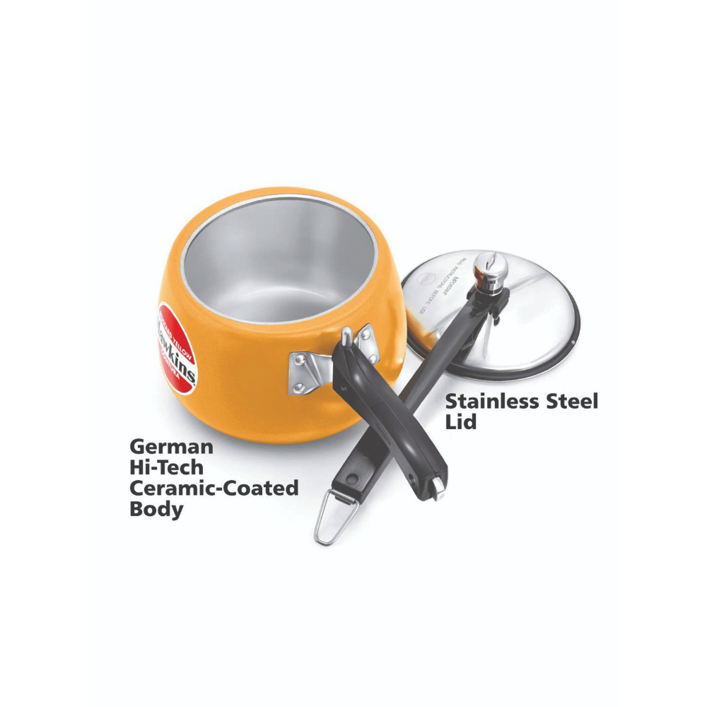 Hawkins Contura Ceramic- Coated Contura 3 Ltr Mustard Yellow Pressure Cooker