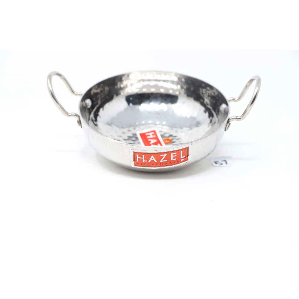 HAZEL Hammered Tone Stainless Steel Deep Kadhai, Diameter 18 cm, Silver