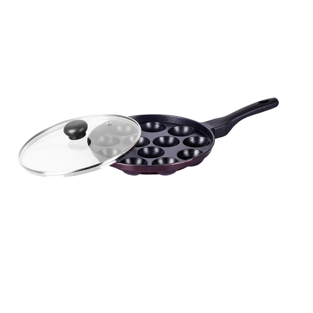 Aristo Aluminium Non Stick Appam Patra 12 Cups With Glass Lid