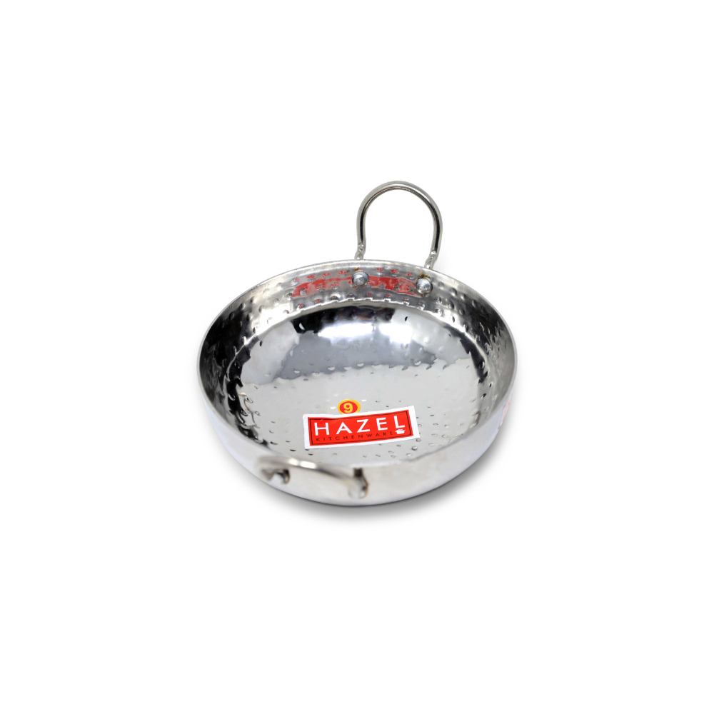 HAZEL Hammered Tone Stainless Steel Deep Kadhai, Diameter 18 cm, Silver