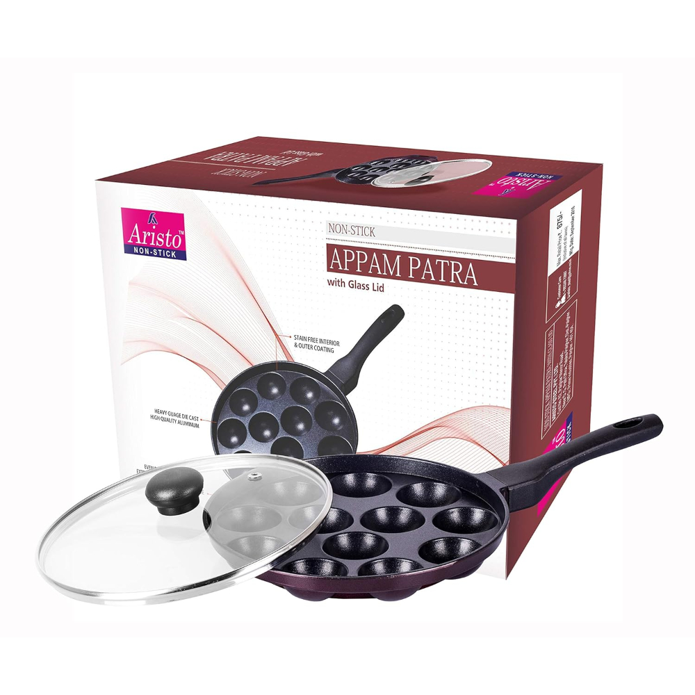 Aristo Aluminium Non Stick Appam Patra 12 Cups With Glass Lid