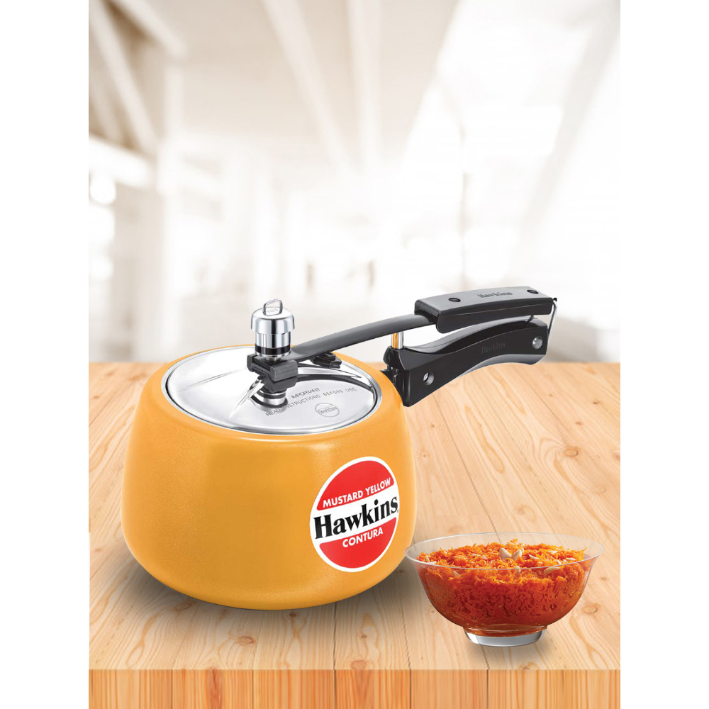 Hawkins Contura Ceramic- Coated Contura 3 Ltr Mustard Yellow Pressure Cooker