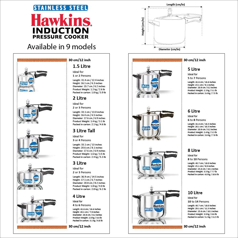 Hawkins Stainless Steel 3L Pressure Cooker with Induction Compatible Base (B60)